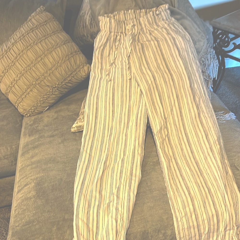 Blue white striped string tie around waist cotton